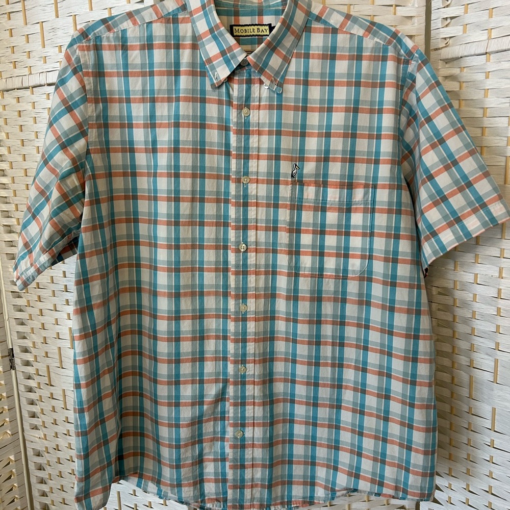 Men's Checkered Shirt - Teal and Peach